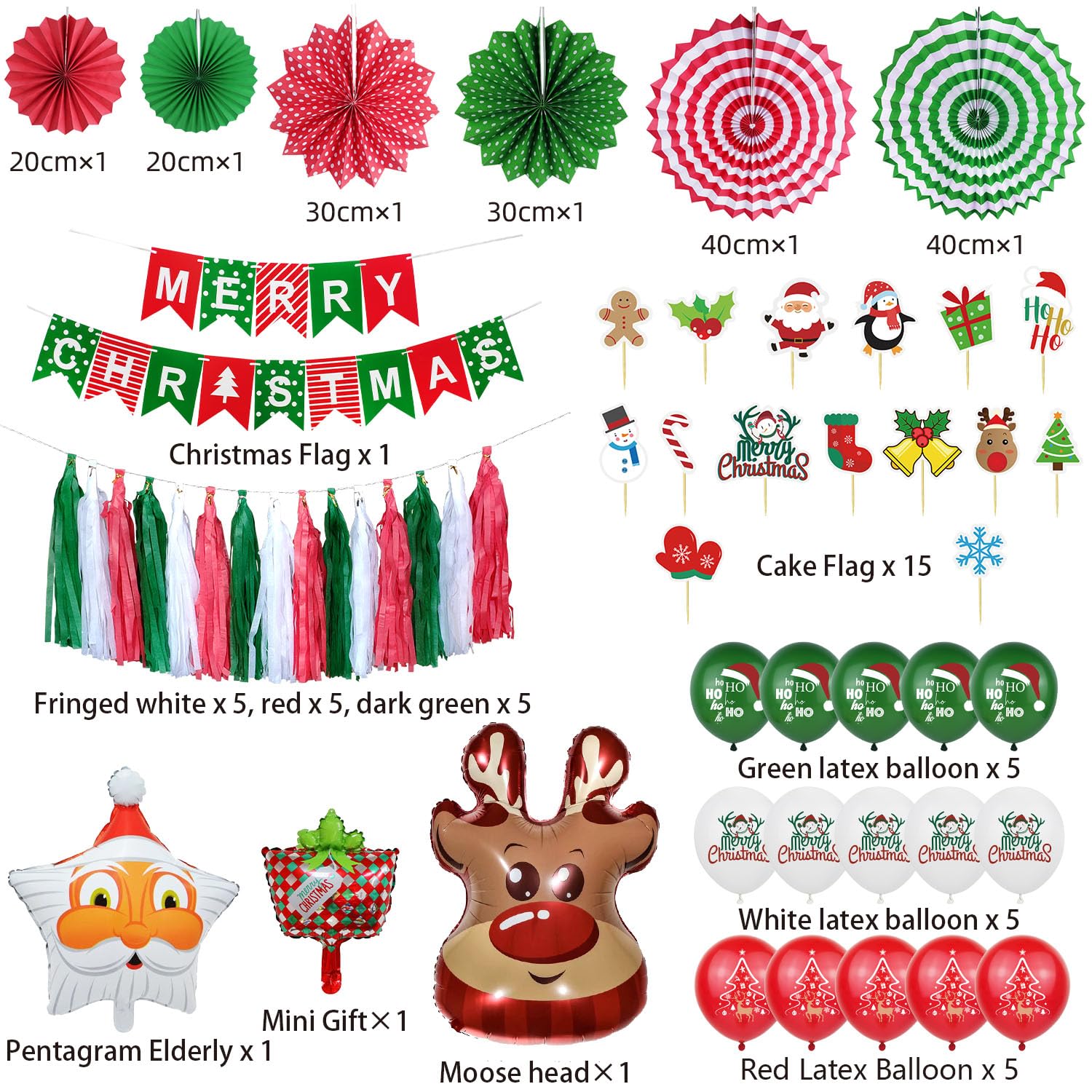 Christmas Party Balloon Set,Christmas Party Decorations Supplies Set, Reusable Indoor Kit With Merry Christmas Banner, Snowman Garland, Balloons, Hanging Swirls, Tissue Fan Flower, 55 Pieces