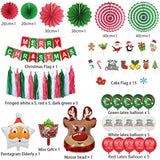Christmas Party Balloon Set,Christmas Party Decorations Supplies Set, Reusable Indoor Kit With Merry Christmas Banner, Snowman Garland, Balloons, Hanging Swirls, Tissue Fan Flower, 55 Pieces