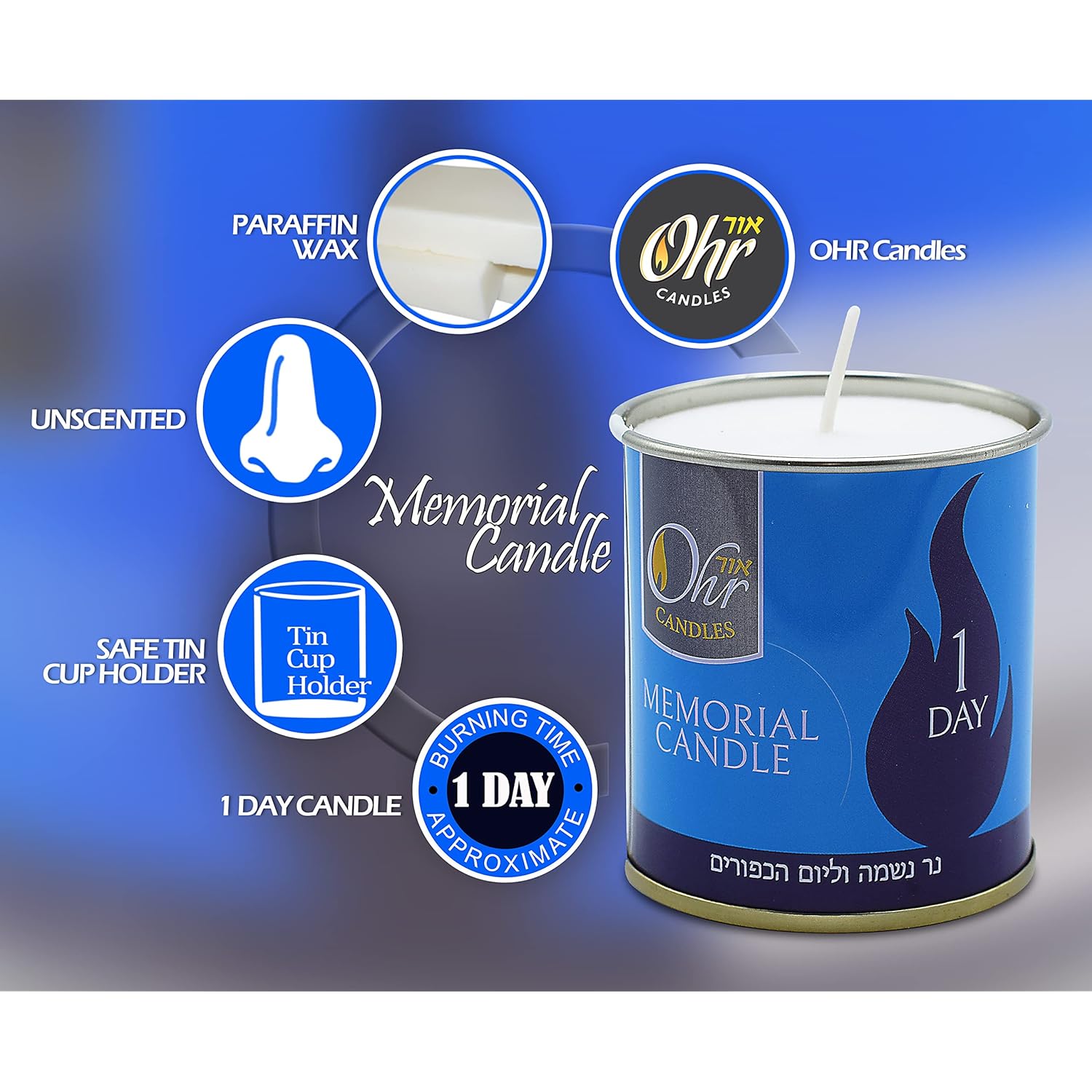 1 Day Yahrzeit Candle - 6 Pack - 24 Hour Kosher Yahrtzeit Memorial And Yom Kippur Candle In Tin Cup Holder