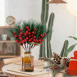 10 Pcs Christmas Berry Pine Picks, 12 Inch Artificial Red Berries Pine Branches Holly Pine Stems For Xmas Diy Craft Floral Holiday Decor