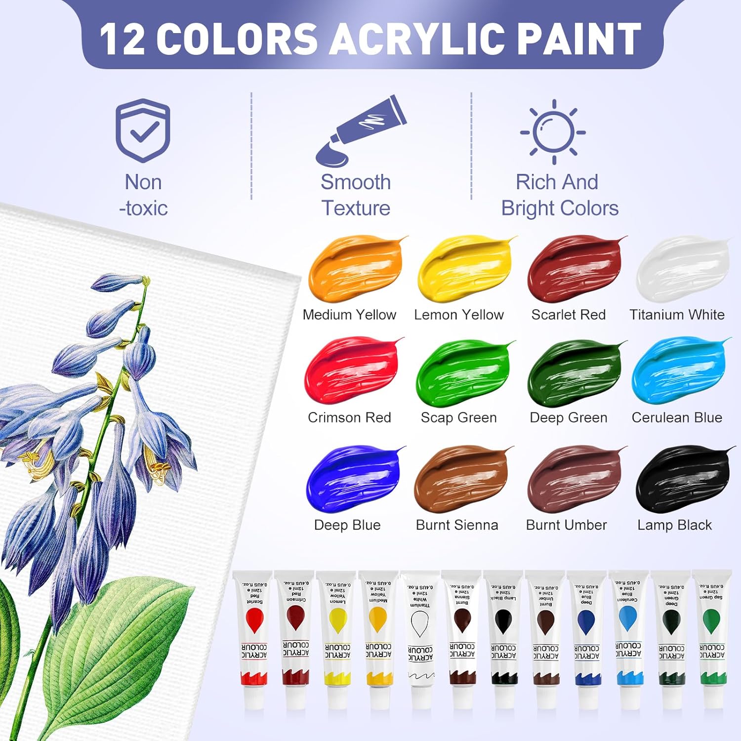 104Pcs Acrylic Paint Canvas Set, Acrylic Painting Kit With 4 Set Of 12 Colors Acrylics Paint,Paint Brushes,Canvas, Wooden Easels, Art Plates, Art Painting Supplies For Kids Adults Beginners