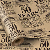 50Th Birthday Wrapping Paper Roll, Black Design, 17 Inches X 16.4 Feet, 1 Count (Pack Of 1), Perfect For Birthday, Party, Holiday Gifts