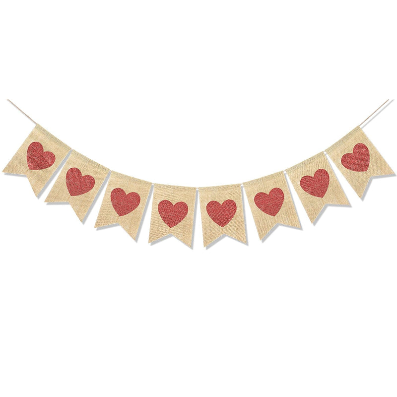 Red Heart Banner Valentine’S Day Decorations Rustic Wedding Engagement