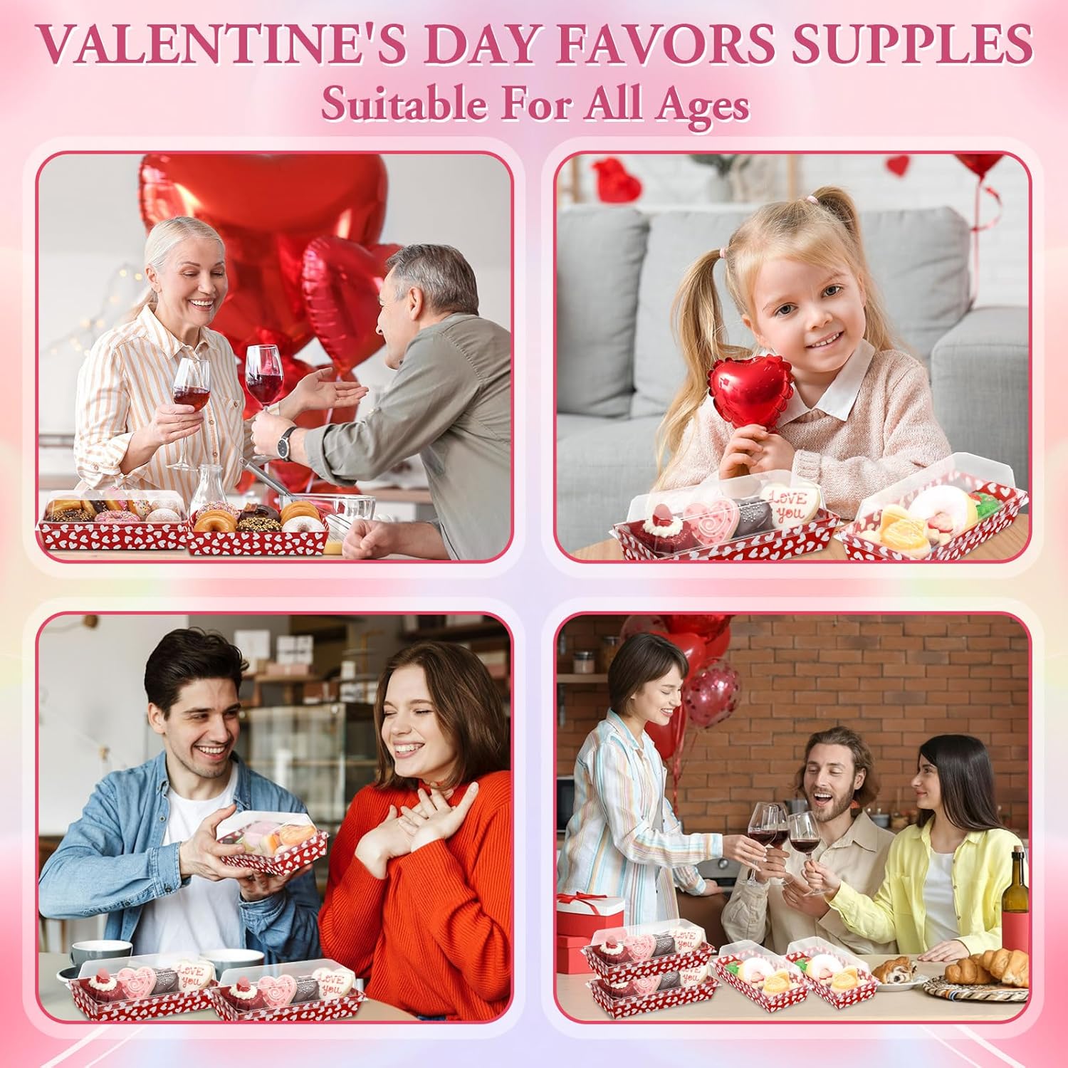 50 Pcs Valentine'S Day Charcuterie Boxes With Clear Lids, Heart Cookie Boxes With Window, Disposable Food Containers Candy Treat Gift Tins For Sandwich, Cookie, Sushi, Cake Slice