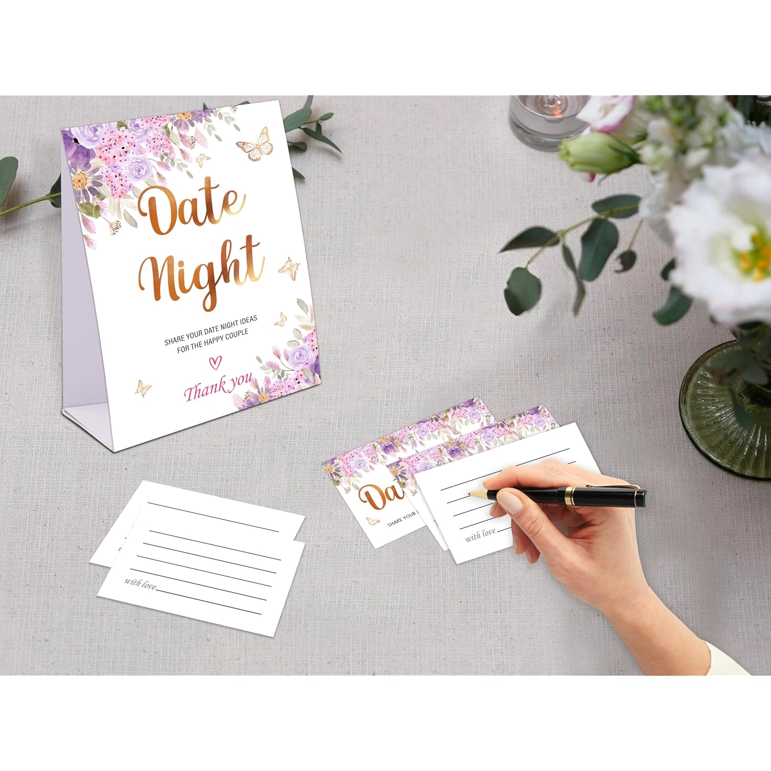 Butterfly Date Night Game, Date Night Ideas Sign With 50 Cards, Bridal Shower Game, Modern Bridal Shower Decorations, Wedding Date Night Advice - 06