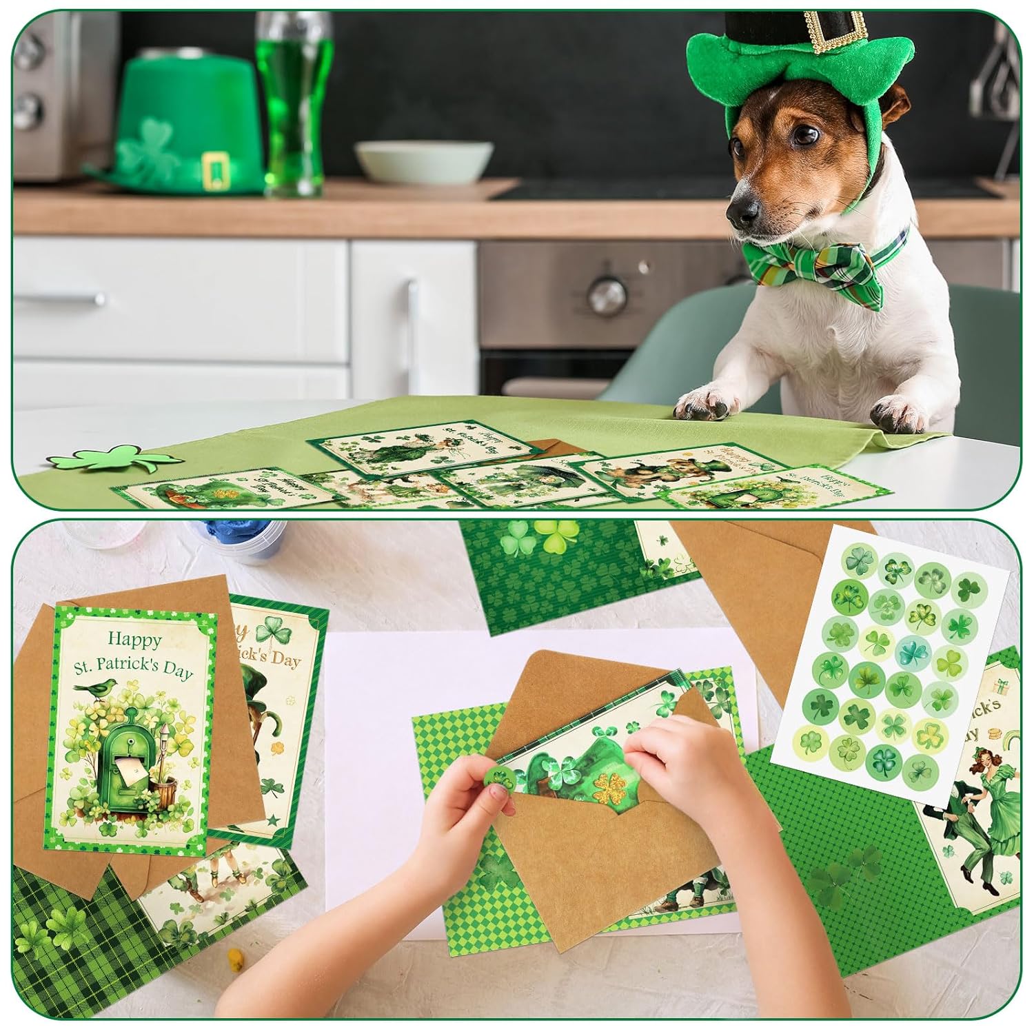24 Sets St. Patrick'S Day Cards Assorted Retro Blank Greeting Notes Cards With Envelopes And Stickers Retro Lucky Shamrock Irish Elf Hat For School Classroom St. Patrick'S Day Party Supply