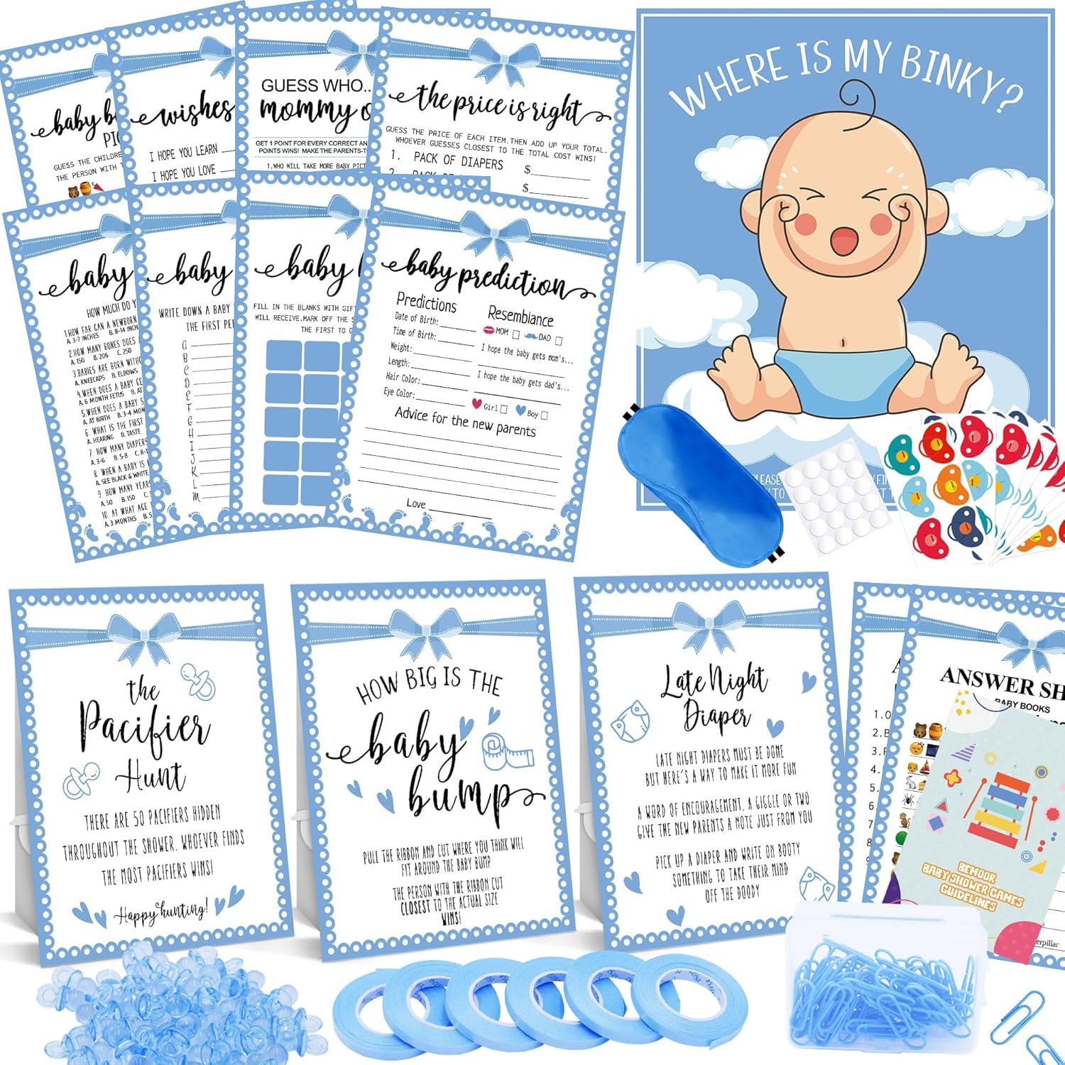 Baby Shower Games Boy, 12 Baby Shower Games For 50 Guests, Classic Coed Blue Boy Sprinkle Activities Cards Kit Set Bundle Pack