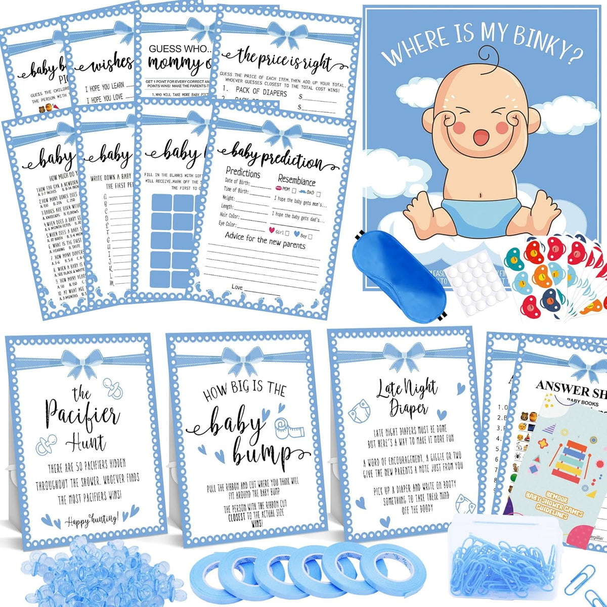 Baby Shower Games Boy, 12 Baby Shower Games For 50 Guests, Classic Coed Blue Boy Sprinkle Activities Cards Kit Set Bundle Pack