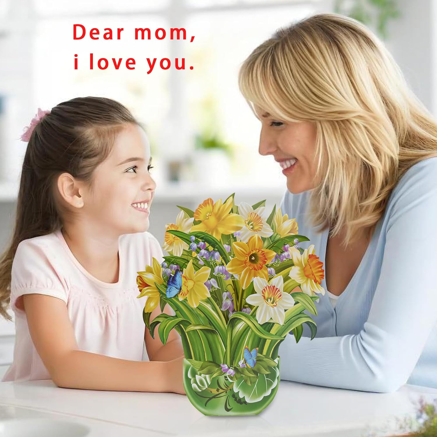 Flower Pop Up Card For Birthday, 12'' 3D Bouquet Greeting Cards With Blank Notecard And Exquisite Envelope, Paper Flower Thank You Card For Women Girls (Narcissus)