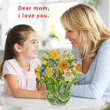 Flower Pop Up Card For Birthday, 12'' 3D Bouquet Greeting Cards With Blank Notecard And Exquisite Envelope, Paper Flower Thank You Card For Women Girls (Narcissus)