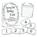 Greenery Baby Shower Party Game Set, Guess The Baby Food, 1 Standing Sign With 25 Answer Cards & 6 Number Cards, Gender Reveal Party Game Decoration Supplies(5"X7") - Food-D01