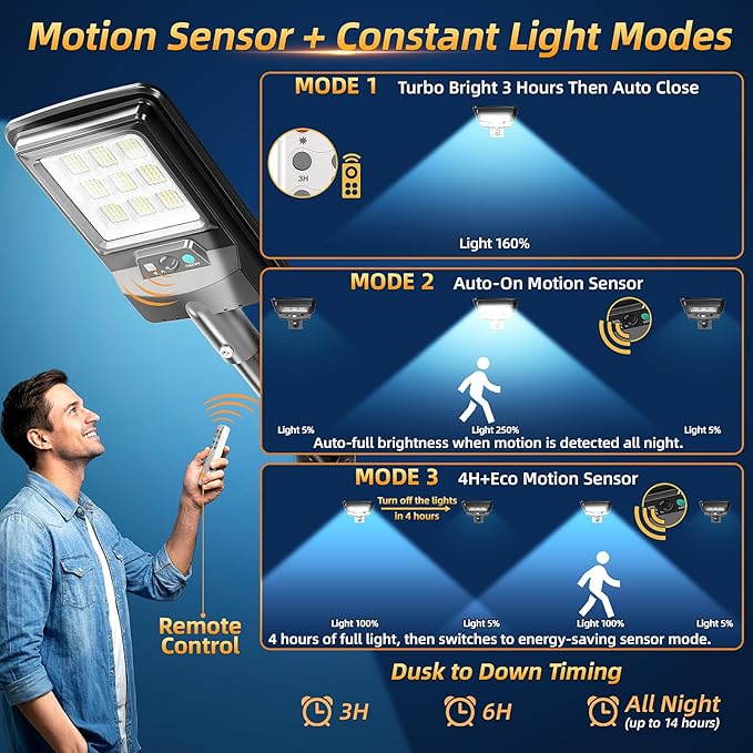 2 Pack Solar Street Lights 11 Inch Motion Sensor Dusk to Dawn Waterproof Security Lights
