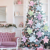 20 Pcs Christmas Pastel Poinsettia Artificial Flowers 6 Inch Candyland Xmas Tree Ornaments Decorations For Christmas New Year Wedding Party Wreath Garland Crafts Decor