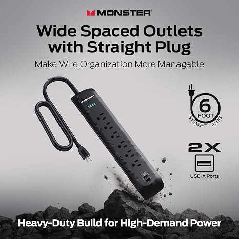 6ft Heavy Duty Black Power Strip Tower Surge Protector with USB Ports Bulk 24 Pack