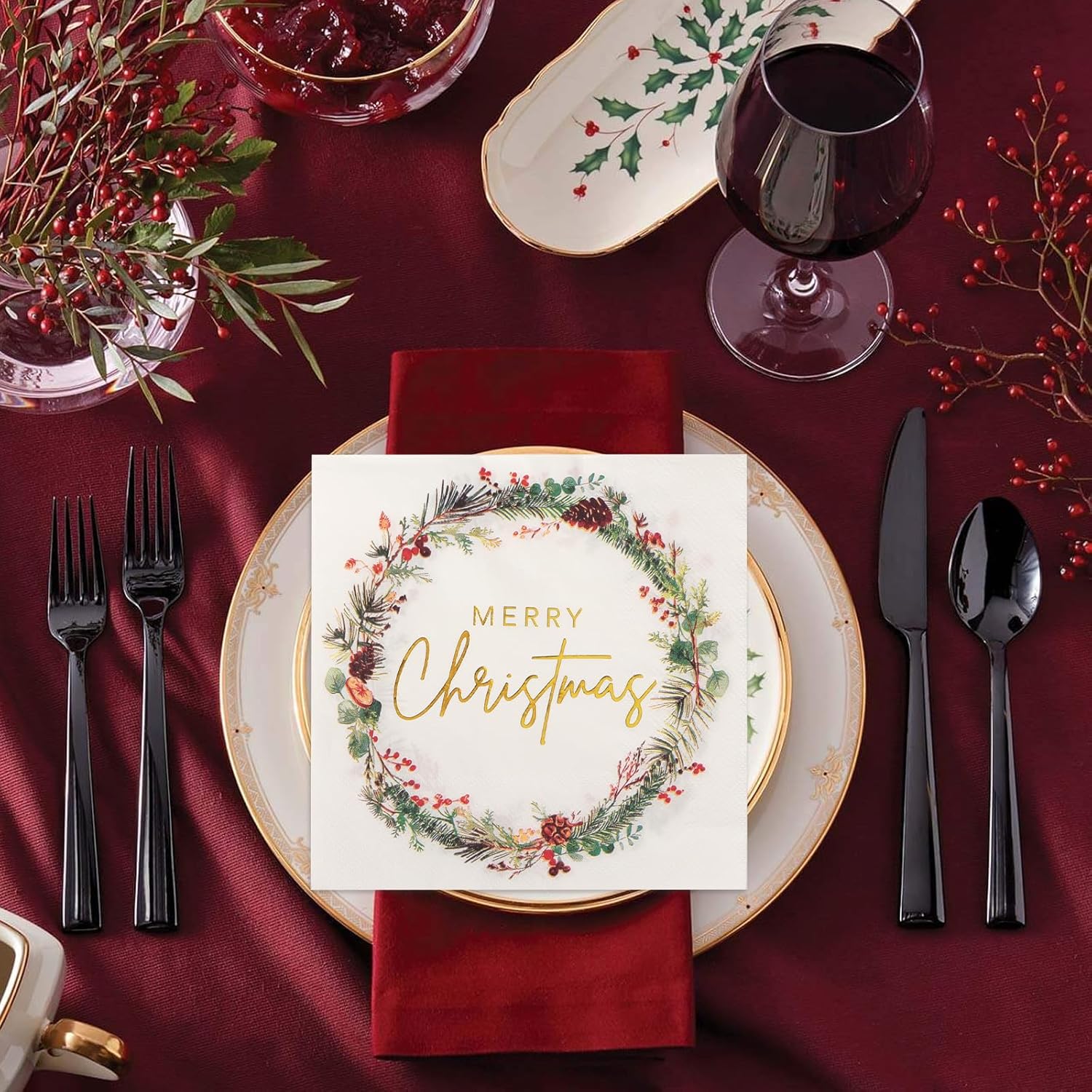 40Pcs Christmas Napkins Merry Christmas Cocktail Napkins For Guests Xmas Party Dinner Luncheon Holiday