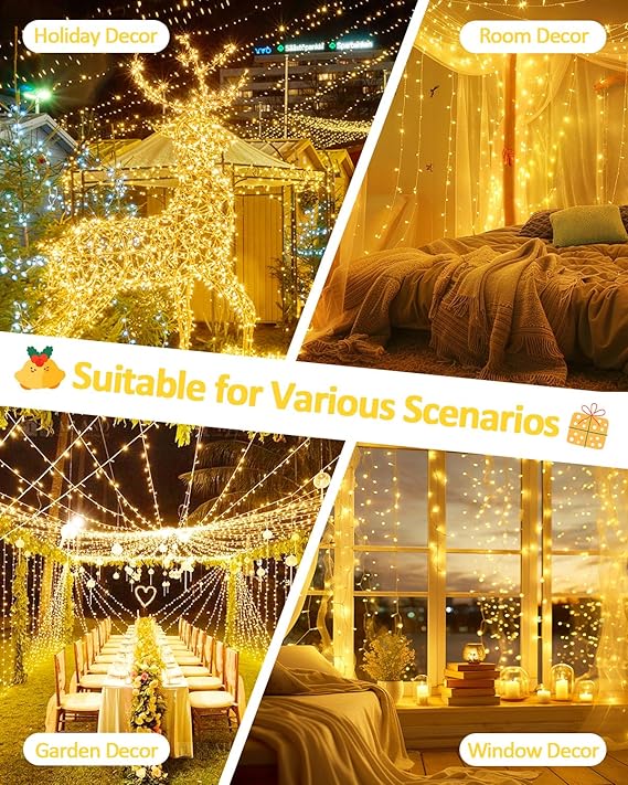 2 Pack 66FT Battery Operated LED String Lights 200 LED Waterproof Fairy Twinkle Lights