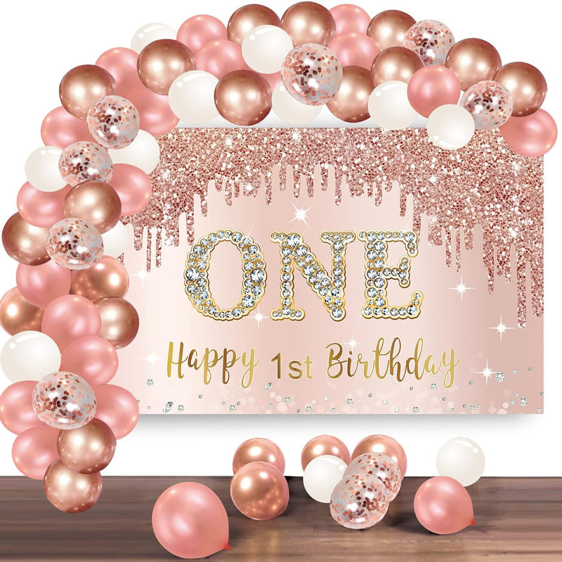 Happy 1St Birthday Banner Backdrop Decorations With Confetti Balloon G