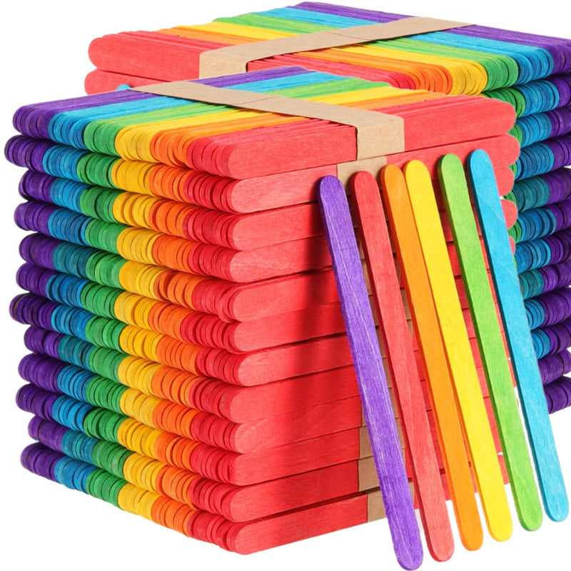 1000 Pcs Colored Popsicle Sticks For Crafts, Wooden Jumbo Crafts Sticks Natura