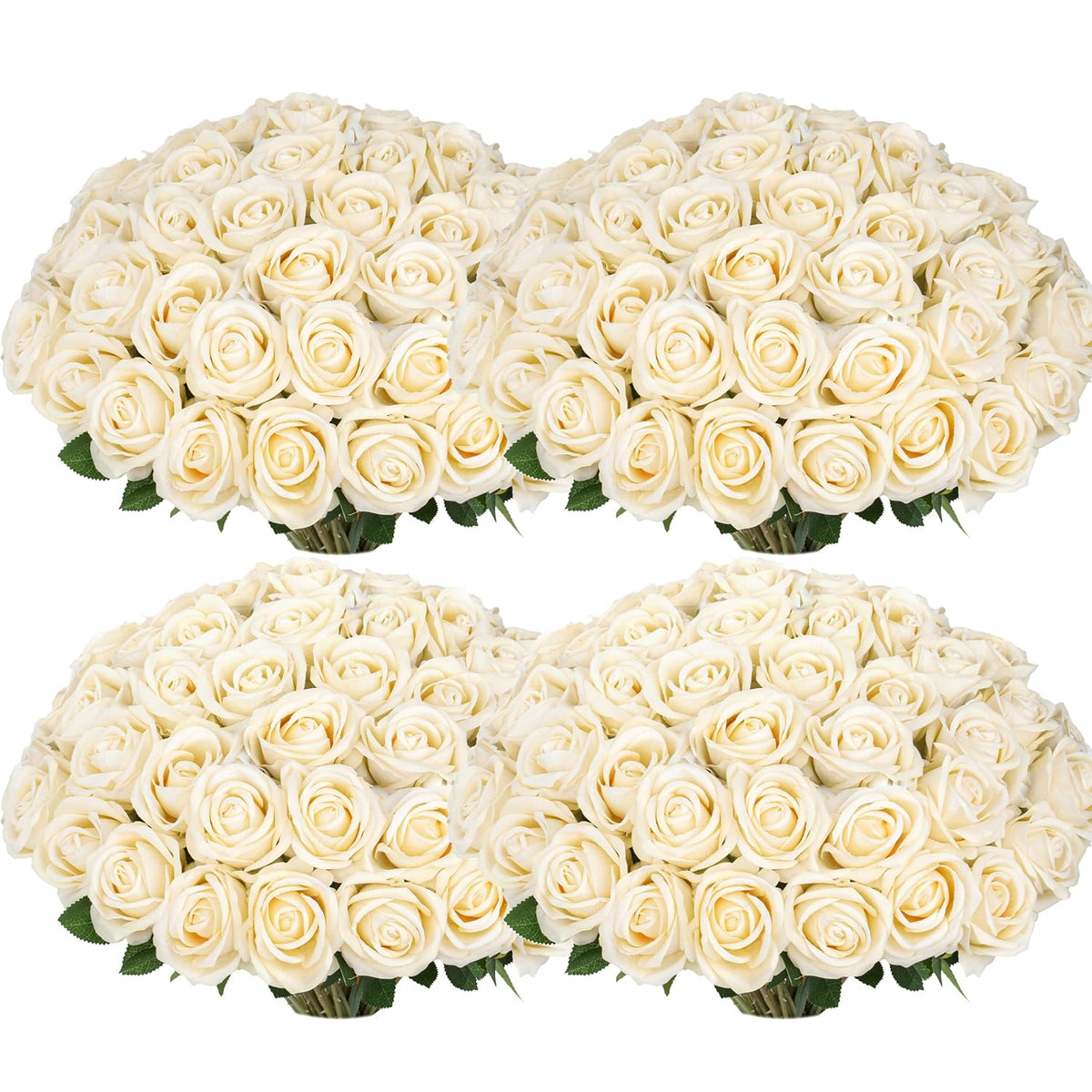100 Pcs Fake Champagne Roses, Artificial Champagne Flowers Bulk Realistic Silk Faux Rose With Stems For Wedding Decoration Anniversary Bridal Bouquet Diy Floral Arrangement Romantic Home Decor Gifts