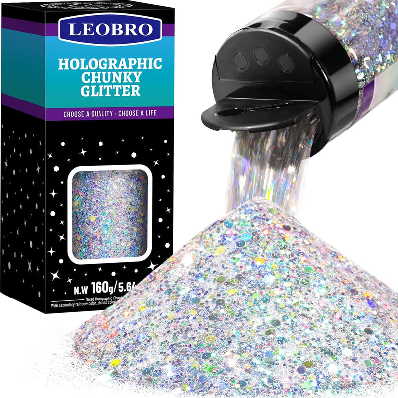 Holographic Chunky Glitter, 160G/5.64Oz Craft Glitter For Resin, Metallic Irid