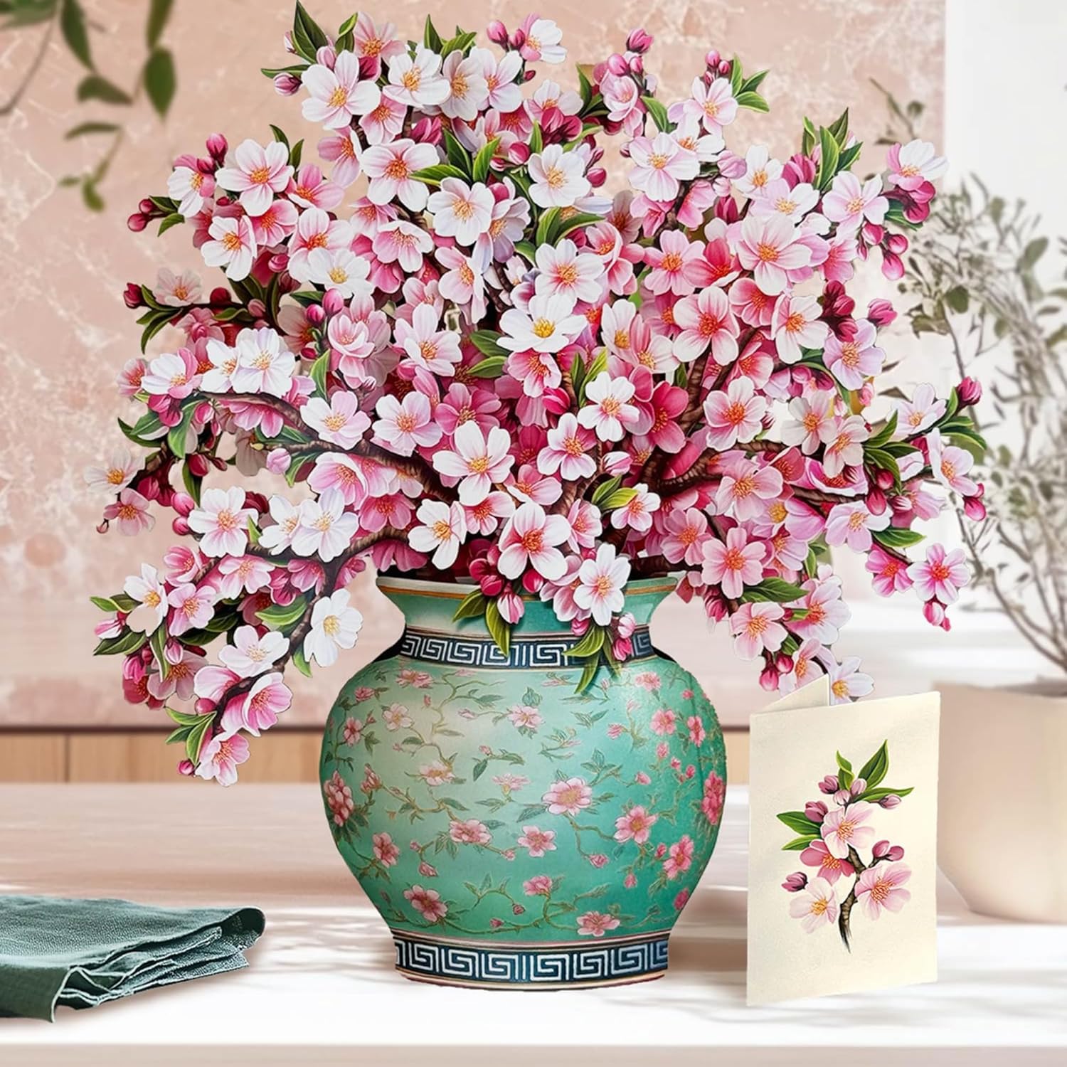 Pop Up Cards, Japanese Cherry Blossoms, 12 Inch Life Sized Forever Flower Bouquet 3D Popup Greeting Card, Birthday Cards, Valentine'S Day Card, Blank Notecard & Envelope