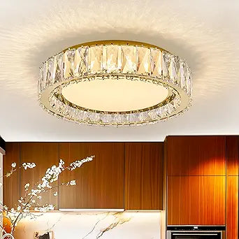 15 Inch Crystal Gold LED Ceiling Light 5CCT Dimmable Modern Flush Mount Fixture