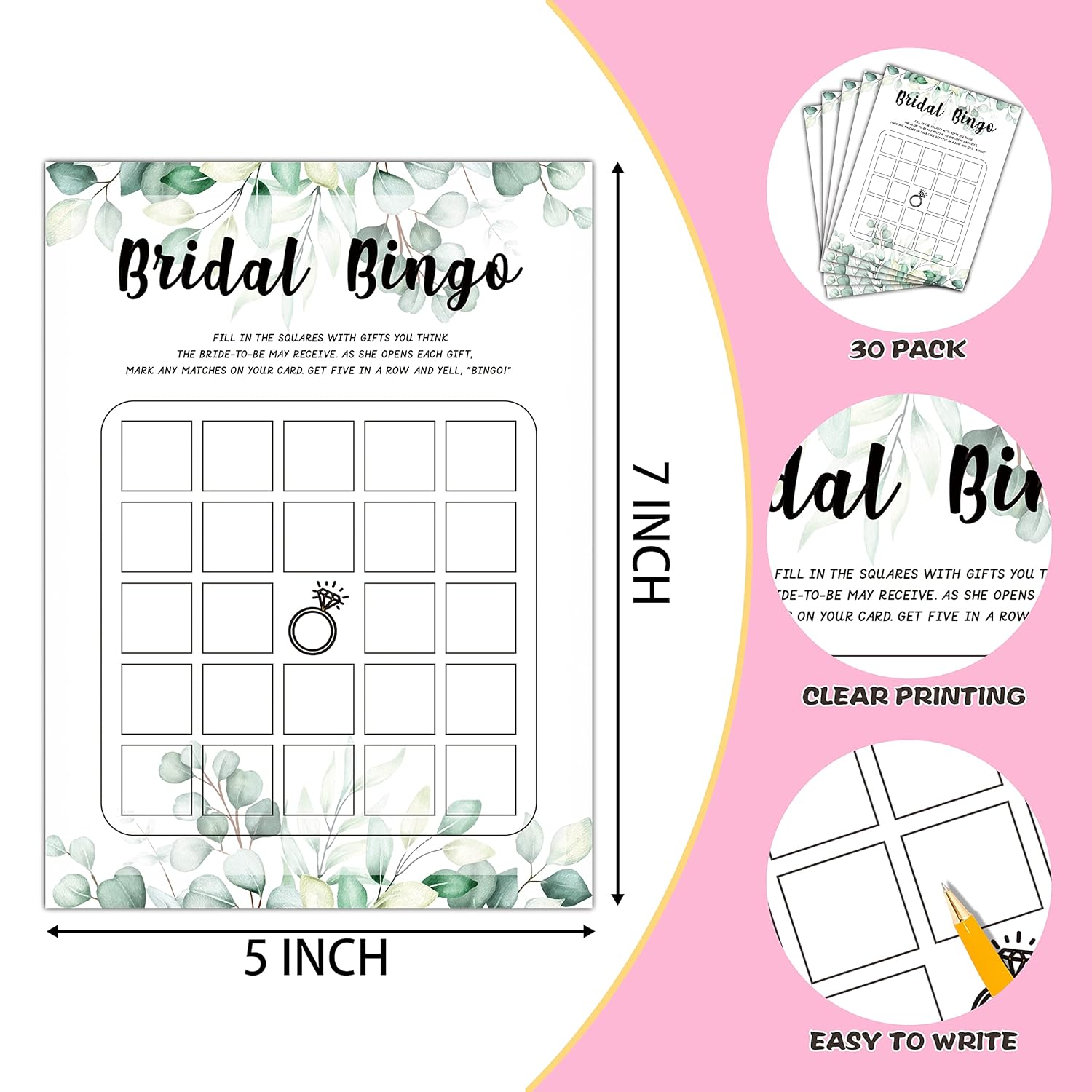 Bridal Shower Game Set - Bridal Bingo Party Cards For Wedding - Greenery Wedding Party Favor Decor - Tropical Jungle Engagement/Bachelorette Party Games Supplies & Activities - 30 Game Cards(B07)