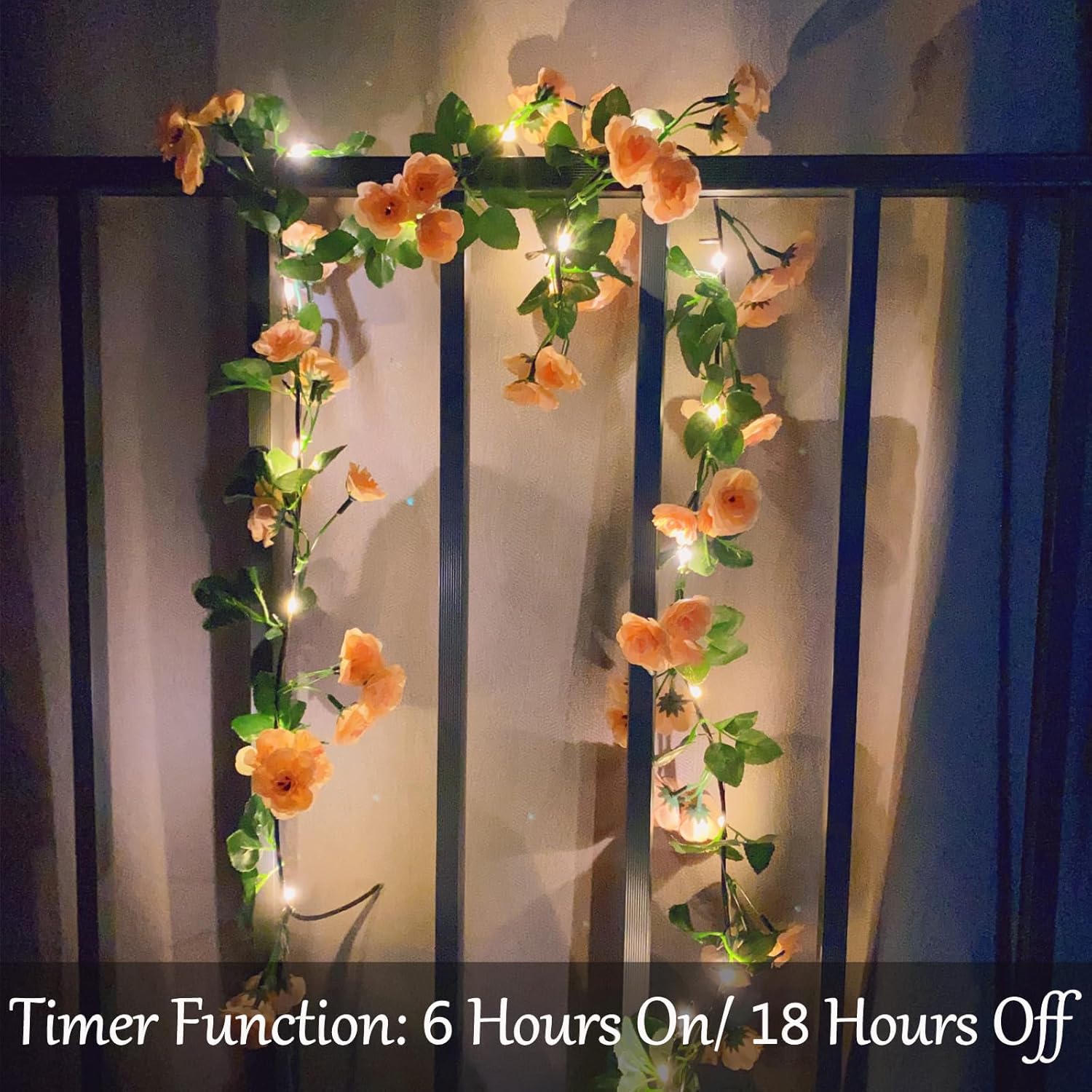 Artificial Flower Garland With 20 Led String Lights, 6Ft Hanging Rose Flower Vine Garland Decorations For Garden Wedding Flower Table Decor Birthday Party Indoor Bedroom Wall Room