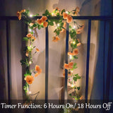 Artificial Flower Garland With 20 Led String Lights, 6Ft Hanging Rose Flower Vine Garland Decorations For Garden Wedding Flower Table Decor Birthday Party Indoor Bedroom Wall Room