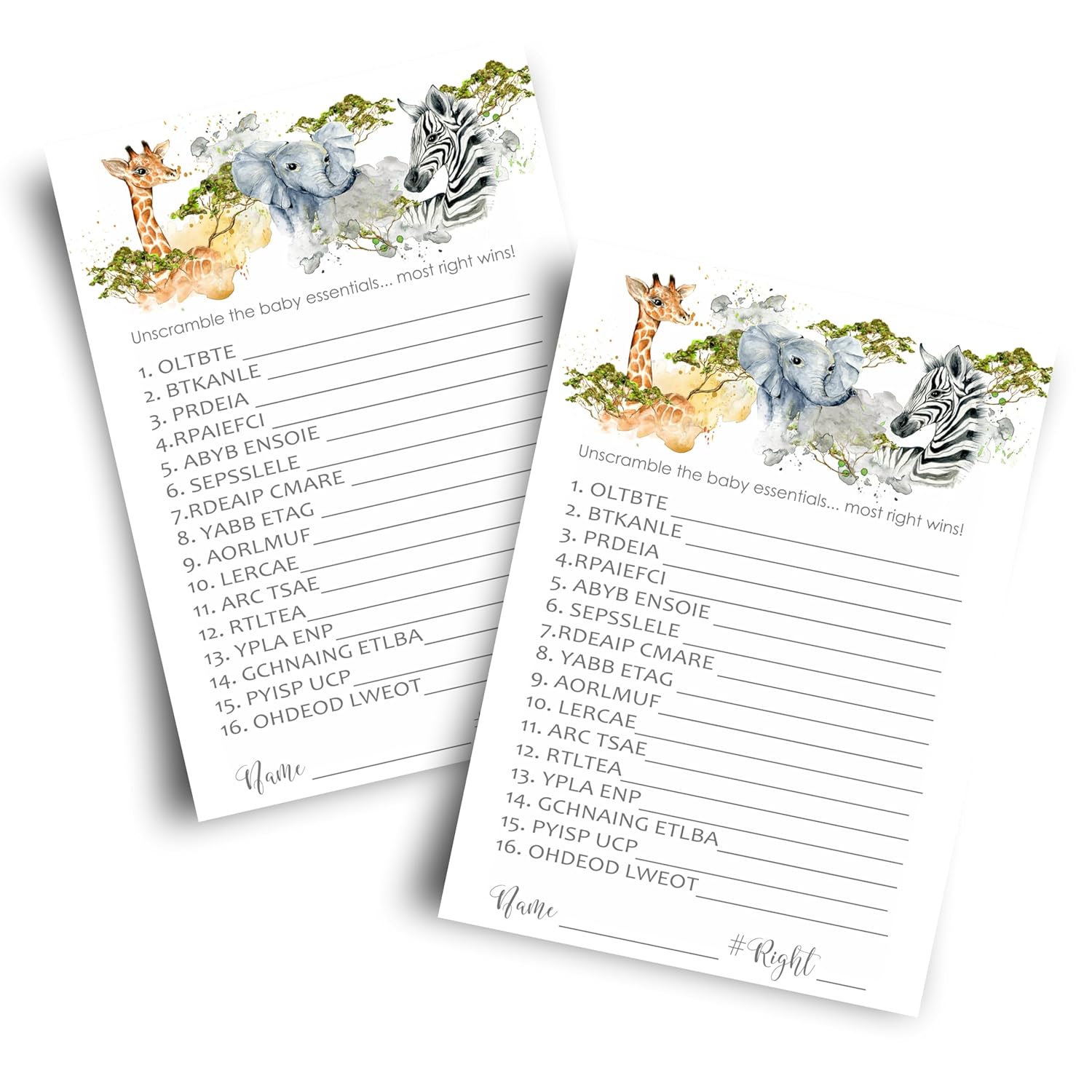 Jungle Baby Shower Games - Gender Neutral Word Scramble - Fun Activities For Guests With Prizes - Safari Animal Theme - Ideal For Boys Or Girls - 25 Pack