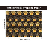 18Th Birthday Wrapping Paper Roll - Mini Roll - 17 Inch X 16.5 Feet - Black And Gold Balloons Happy Birthday Wrapping Paper Perfect For Boys, Party, Holiday