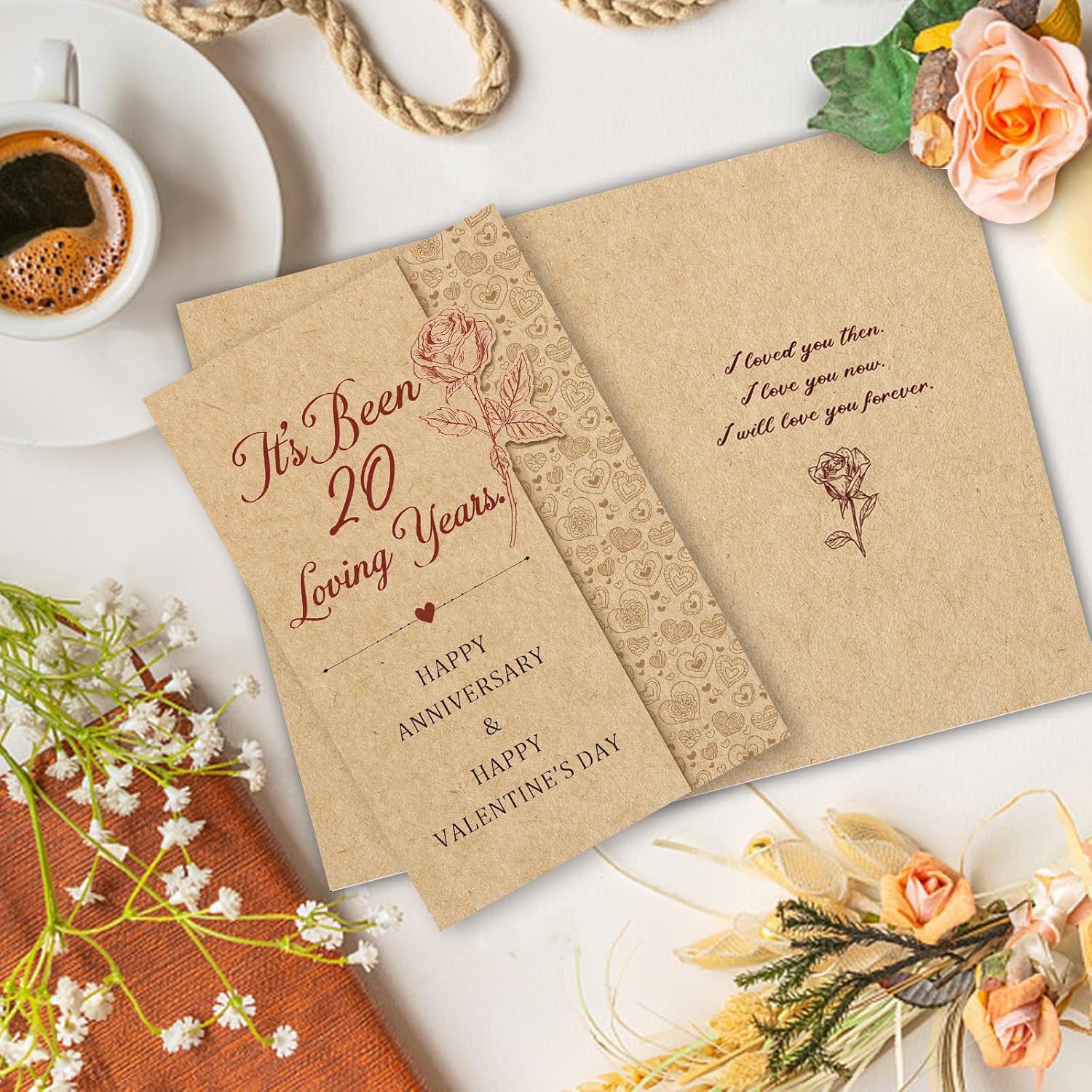 Vintage 20Th Anniversary Valentine'S Day Card For Men Woman, Happy 20 Year Wedding Anniversary On Valentine'S Day, Romantic Love Gift For Husband Wife