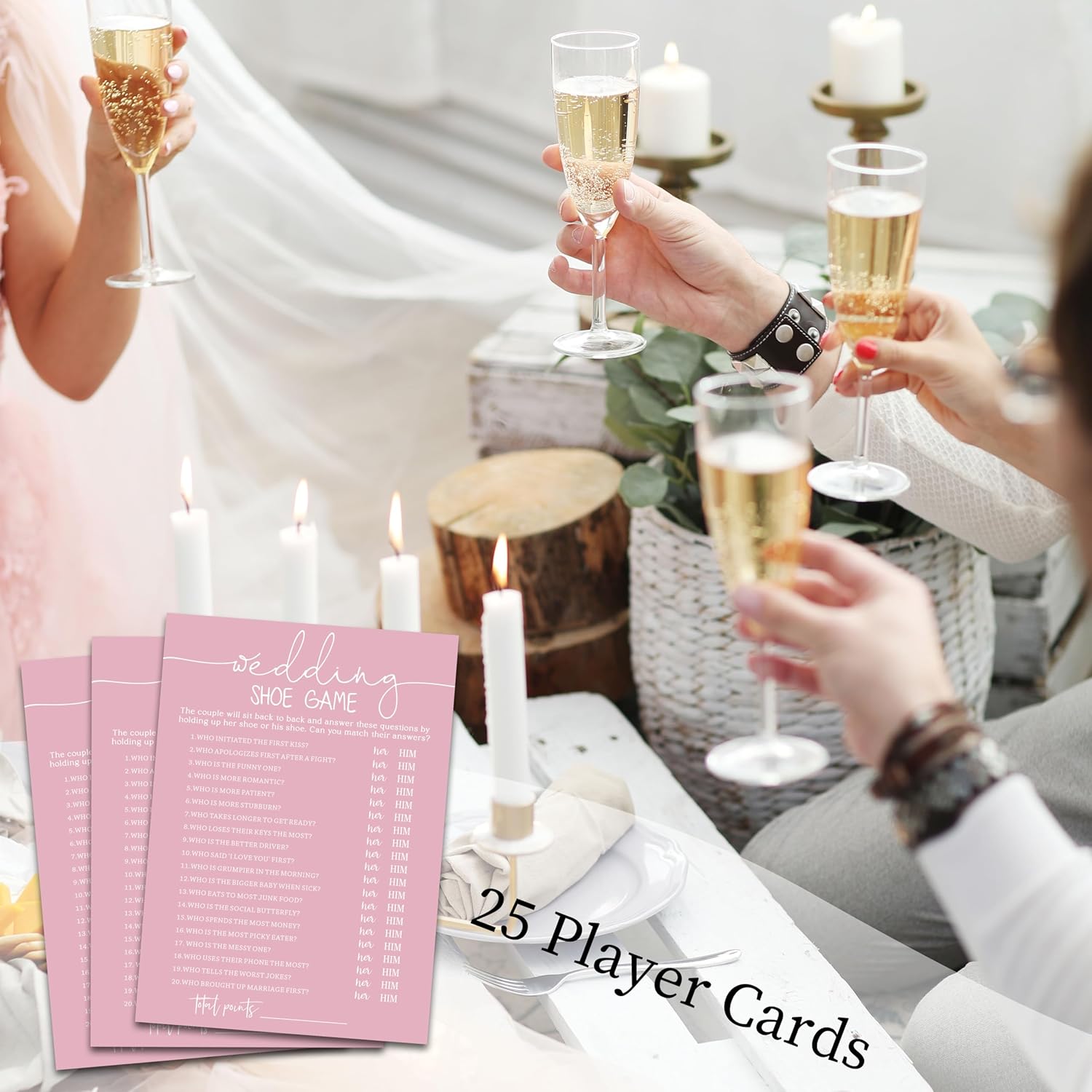 Minimalist Bridal Shower Games, Wedding Shoe Game, 25 Wedding Party Games, Pink Bridal Shower Games For New Couples Party - B04