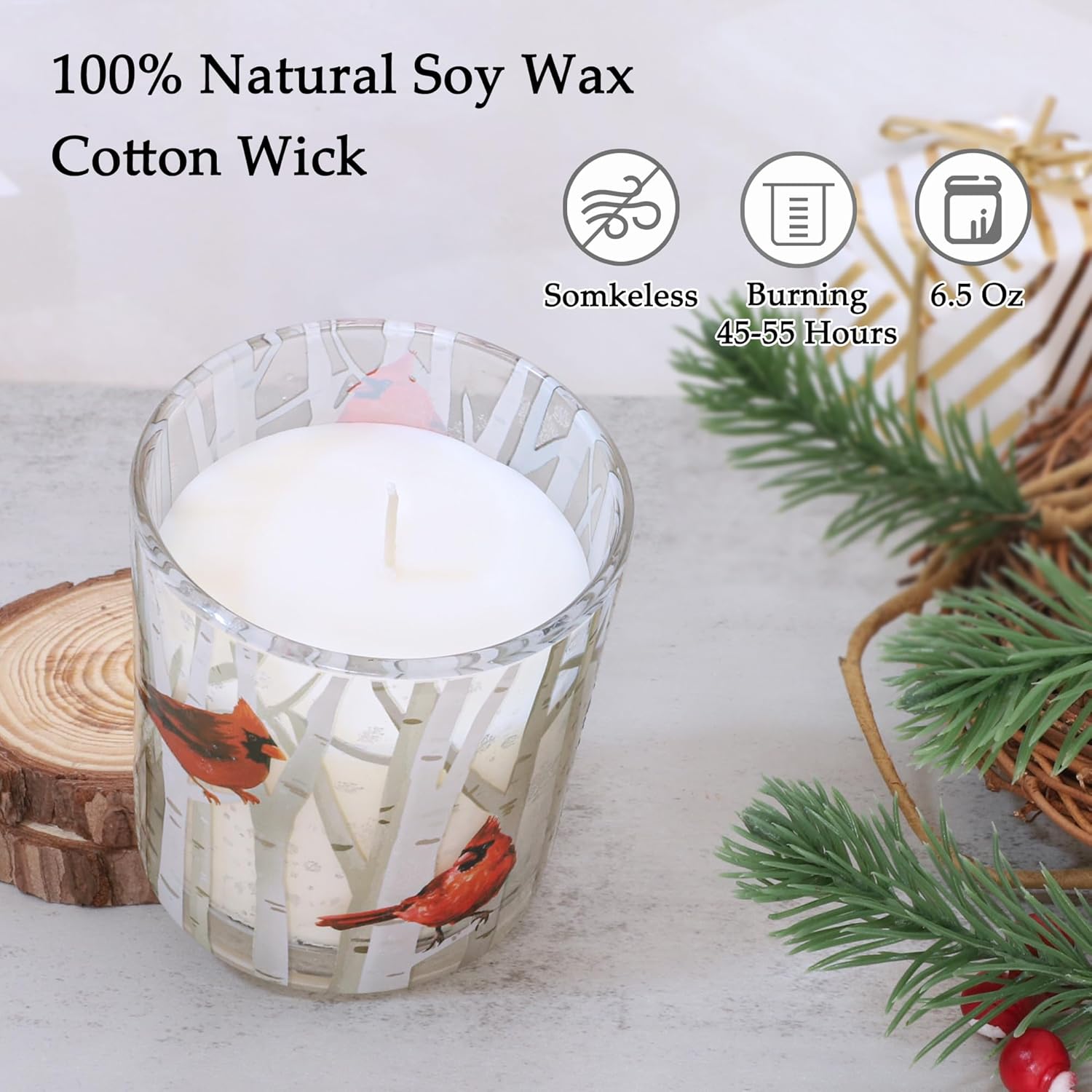 Christmas Scented Candles, 6.5Oz Soy Wax Candle With Cardinal Decals - Berry Aromatherapy Candle - Long Lasting Burn Time, Christmas Gifts For Women, Set Of 3