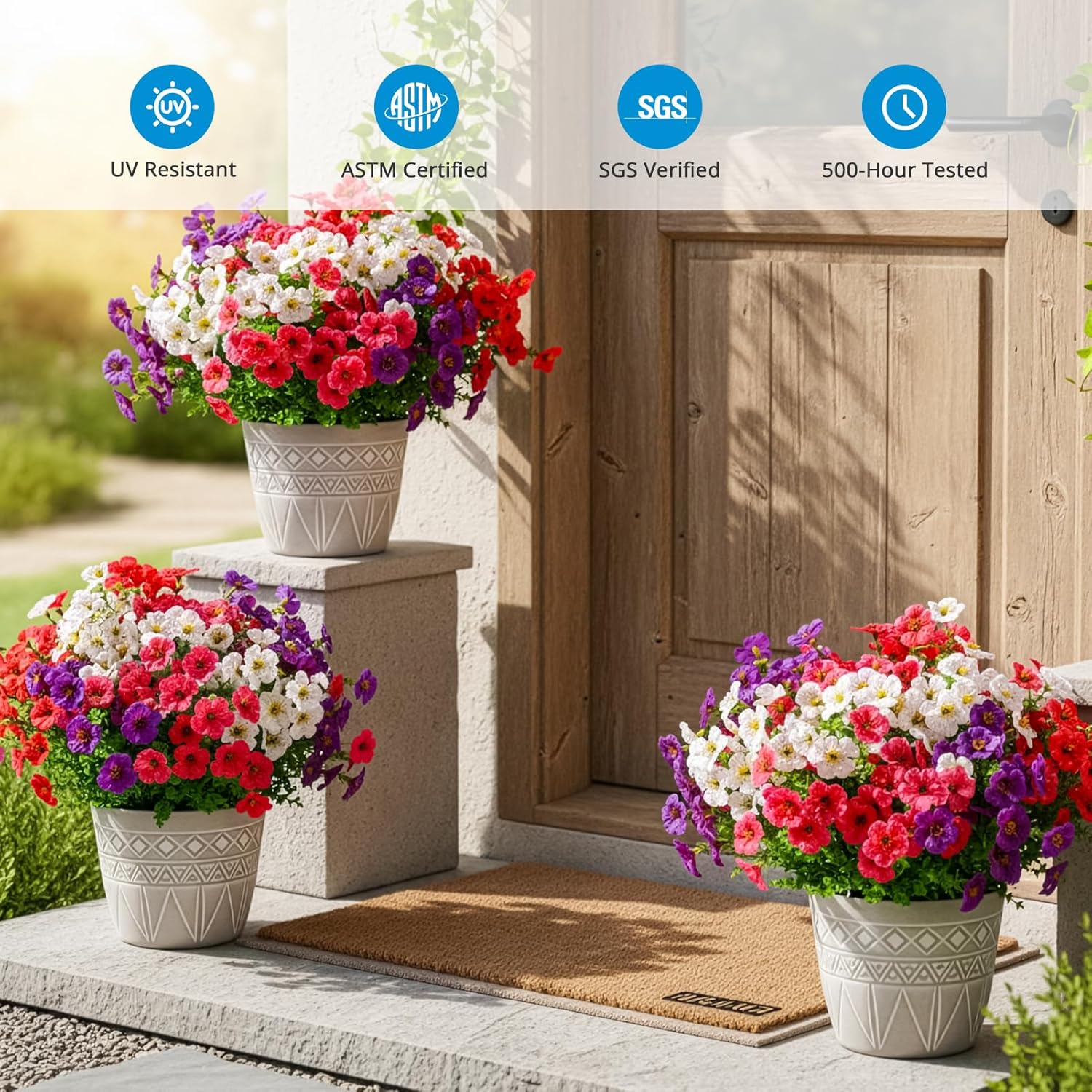 14 Pcs Artificial Plants & Flowers, Uv Resistant Fake Flowers, Spring Flowers Artificial,Faux Flower Daisy With Eucalyptus Leaves For Outside Home Planter Window Porch Patio Yard