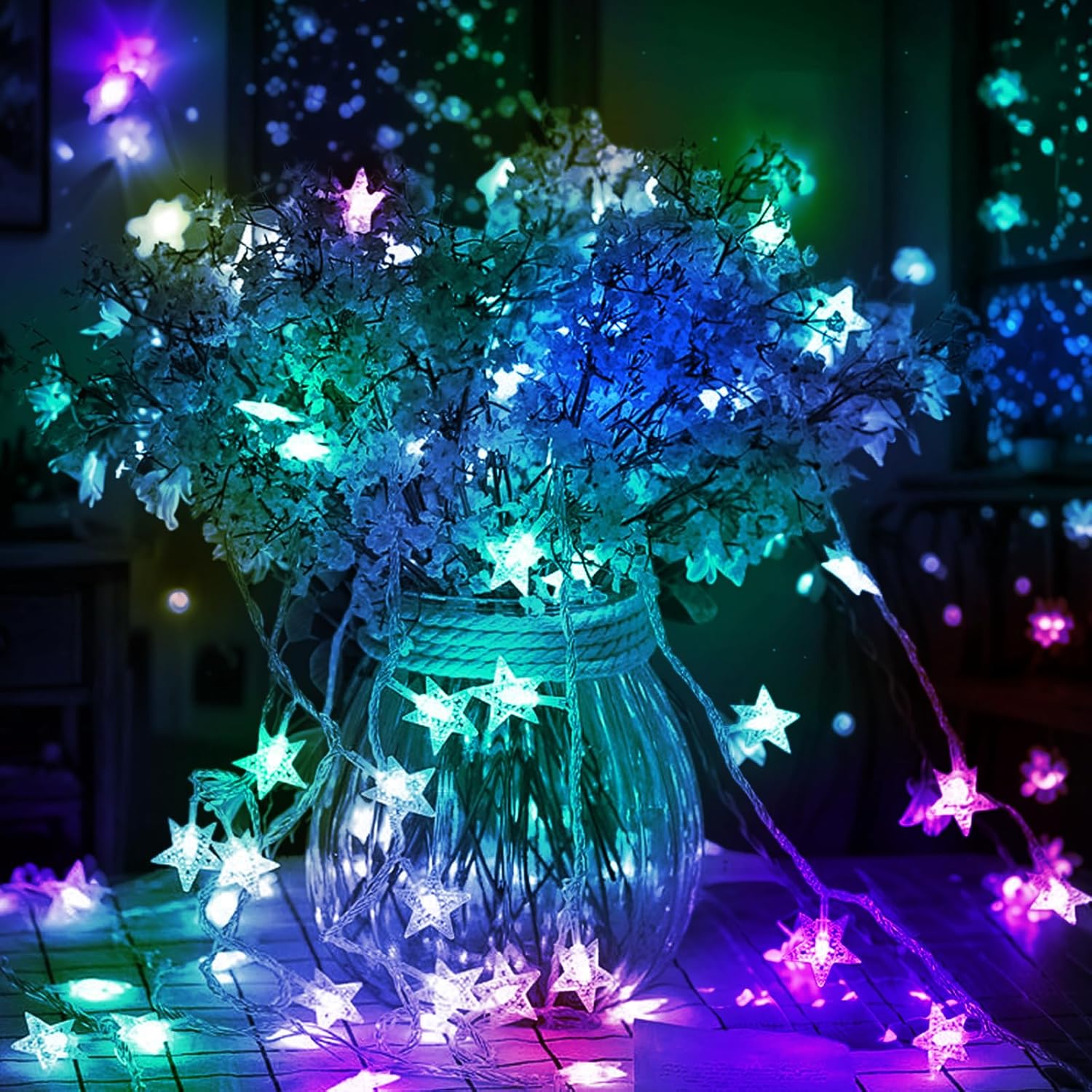 Color Changing Star String Lights Indoor, 19.7Ft 11 Mode Led Rainbow String Lights Usb Rgb Twinkle String Lights With Re
