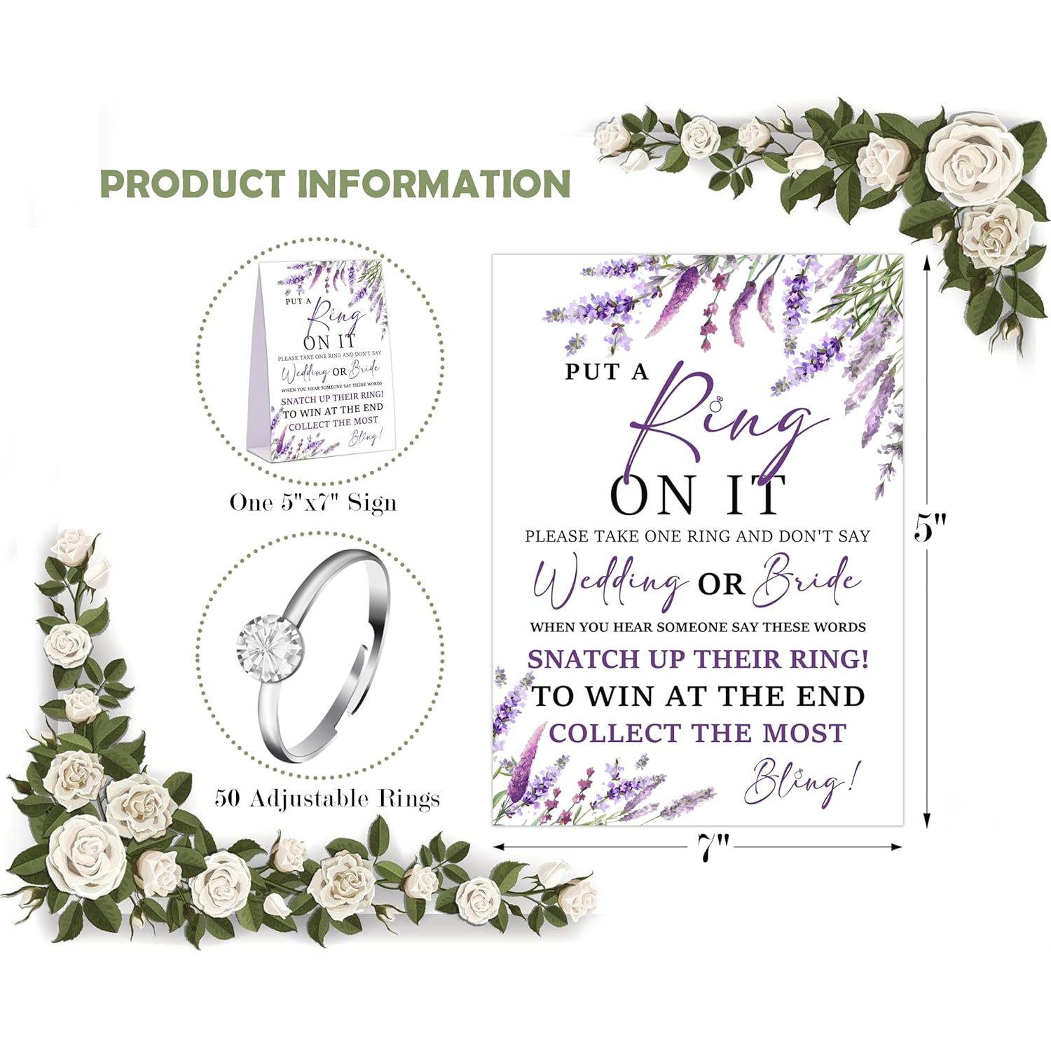 Lavender Purple Don'T Say Bride Or Wedding Game, Put A Ring On It Bridal Shower Game With 50 Fake Rings, Bridal Shower Decorations, Wedding Shower Or Bachelorette Party Supplies - 13