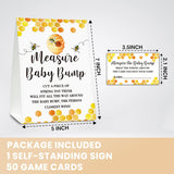 Bee Baby Shower Party Game Measure Baby Bump Self-Standing Sign With 50 Cards, Mommy To Bee Themed Card Honeycomb Bumble Bee Baby Shower Decor, Baby Gender Reveal Party Game(5"X7") - Bump-C01