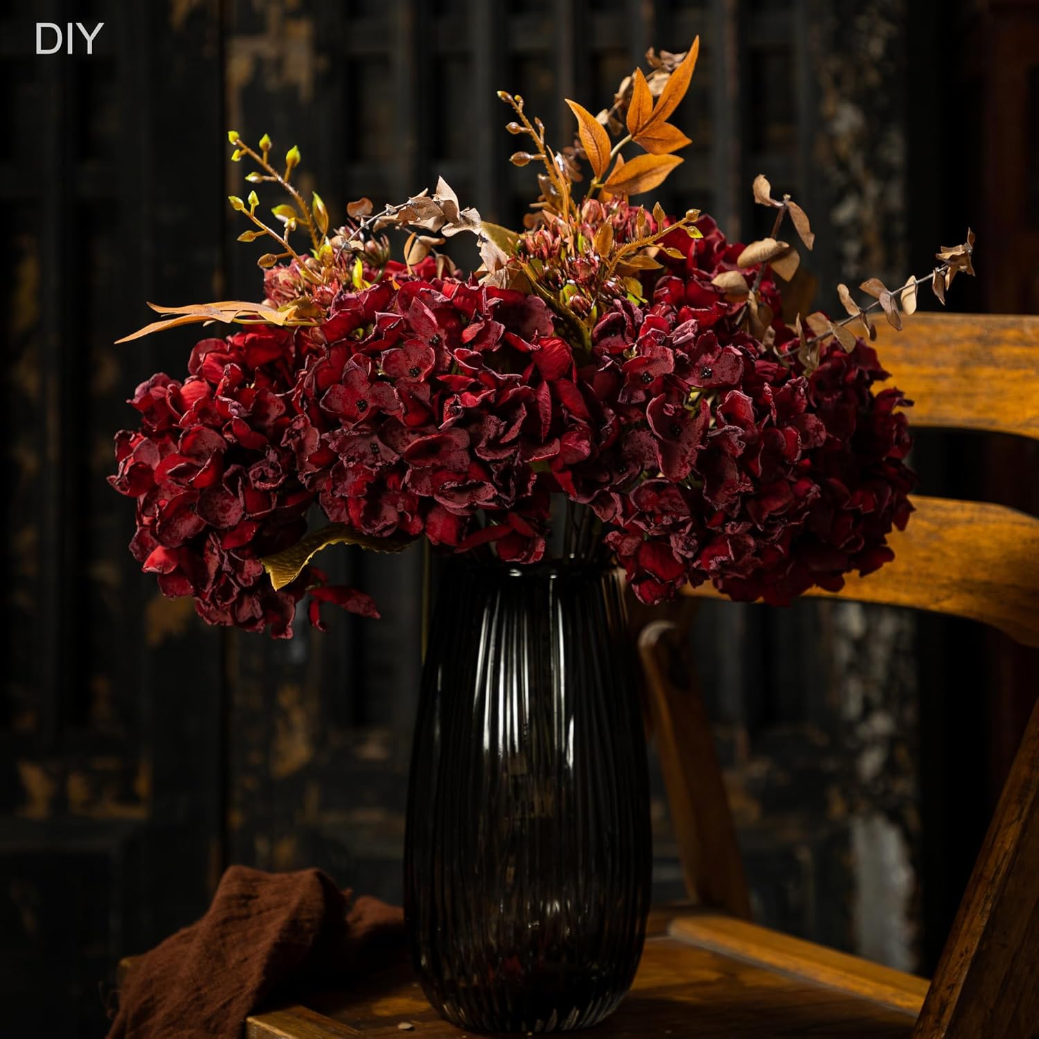 Silk Fall Artificial Silk Dried Hydrangea Flowers Artificial Fall Flowers Bouquet Dried Flowers Autumn Decorations For Office And Home (6 Pcs) (Mulberry)