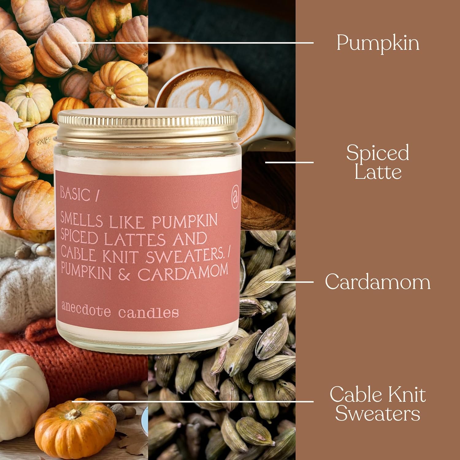 ‘Basic' Coconut Soy Wax Candle Jar | Premium Hand Poured & Long Burning | Pumpkin & Cardamom Scent | Phthalate-Free | For Home, Office, Gift - 7.8 Oz