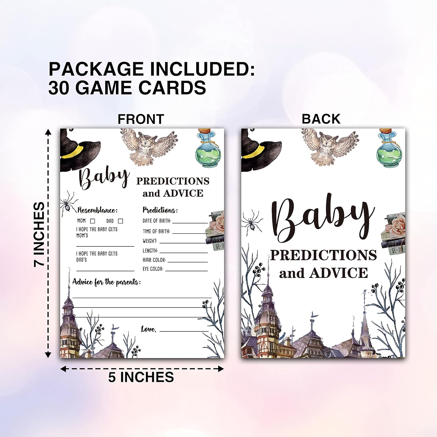 Magic School Baby Shower Party Game Baby Predictions And Advice Cards(30-Pack), Baby Gender Reveal Party Game Decoration Supplies(5"X7") - Game-E01