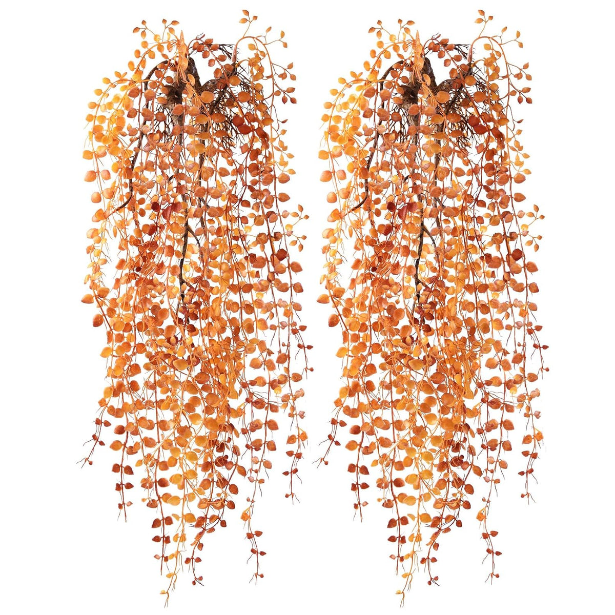 Artificial Fake Hanging Plants Flowers Basket For Outdoor Outside Porch Fall Decoration,2 Pack Faux Silk Long Vines Uv Resistant Look Real For Home Patio Balcony Wall Yard Autumn Decor