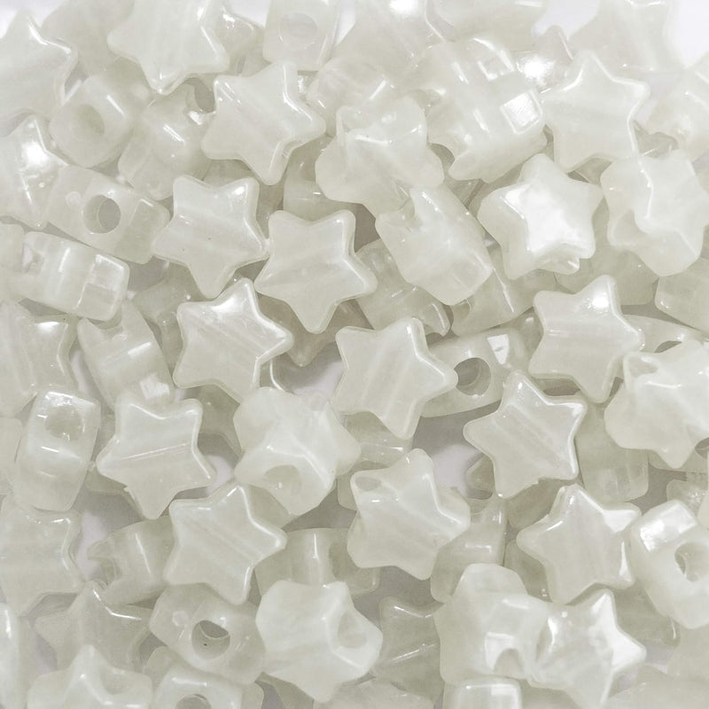 Star Beads White Nightglow Glow In The Dark 13Mm Pony Beads