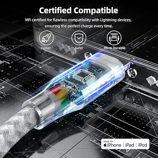 3 Pack 10FT Lightning Charging Cables Apple MFi Certified Fast Charge for iPhone iPad Nylon Braided