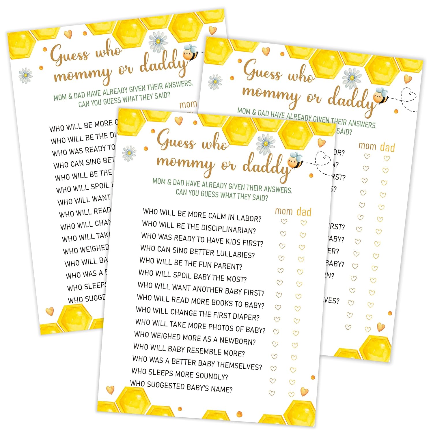 Bee Guess Who Mommy Or Daddy Games, Pack Of 30 Game Cards, Baby Shower Games, Gender Neutral Boy Or Girl, Fun Baby Game And Activity - Gn17