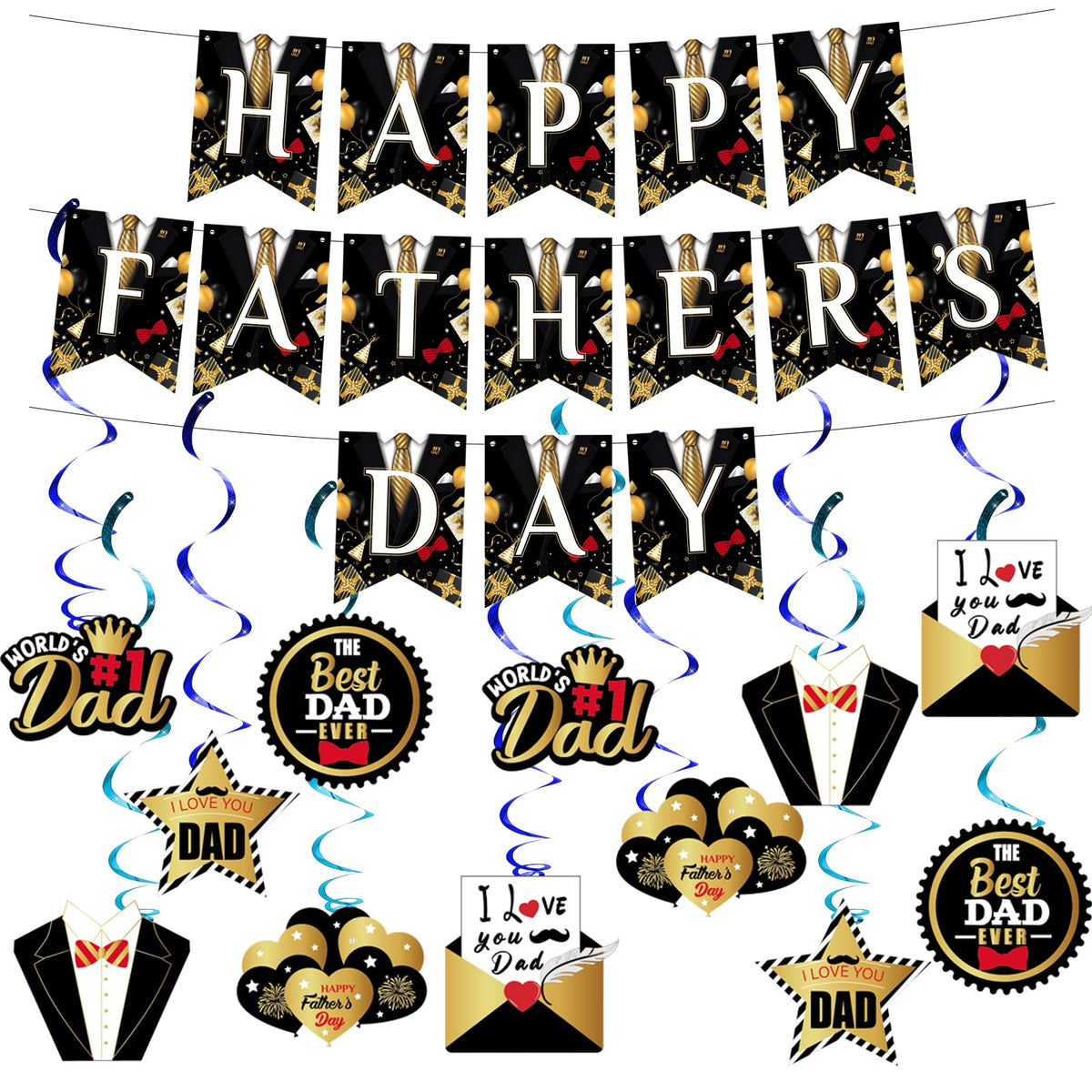 Father's Day Party Decorations Kit Happy Banner and Ceiling Hanging Swirls for Father's Day Party Supplies