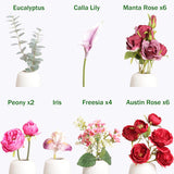 Artificial Flower Arrangement, Silk Peony & Rose Real Touch Bouquet, Lifelike Faux Floral Assortment Centerpiece For Home Wedding Party Decor (Red & Pink Mixed)