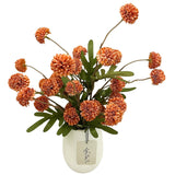 Pompon Mum Artificial Flower, High Quaulity Faux Silk Mini Chrysanthemum With Stems, Bulk Fake Wedding Filler Flowers For Diy Bouquet Centerpieces Arrangements Shower Decorations (6, Orange)