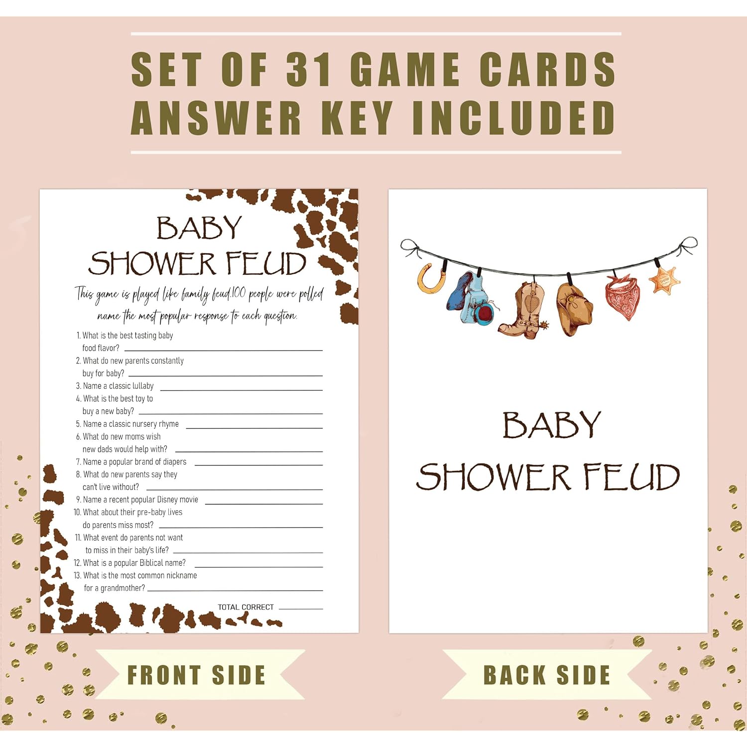 Baby Shower Games - Cowboy Baby Shower Feud Game For 30 Guests With Game Cards, Gender Reveal Games (18)