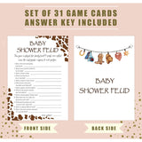 Baby Shower Games - Cowboy Baby Shower Feud Game For 30 Guests With Game Cards, Gender Reveal Games (18)